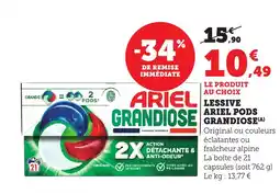 Maximarché Lessive ariel pods grandiose offre