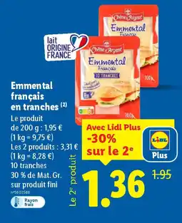 Lidl Emmental français en tranches offre