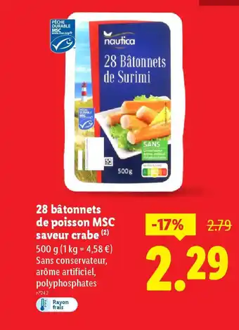 Lidl 28 bâtonnets de poisson msc saveur crabe offre