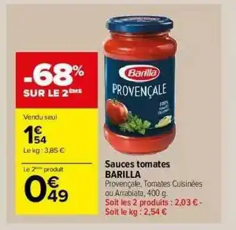 Carrefour Market Sauces Tomates Barilla offre