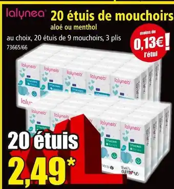 Norma LALYNEA 20 étuis de mouchoirs aloé ou menthol offre