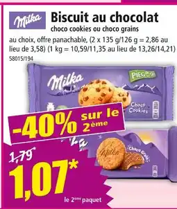 Norma MILKA Biscuit au chocolat choco cookies ou choco grains offre