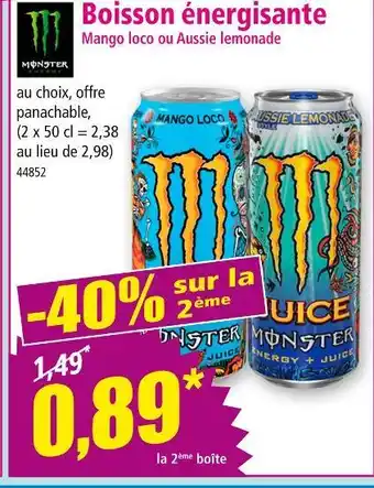 Norma MONSTER Boisson énergisante mango loco ou aussie lemonade offre