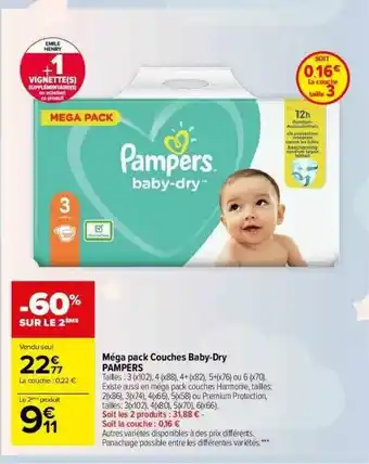 Carrefour Market Méga Pack Couches Baby-dry Pampers offre