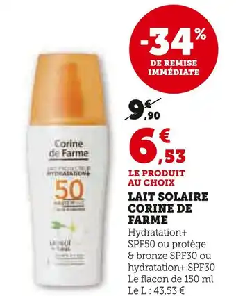 Hyper U CORINE DE FARME Lait Solaire offre