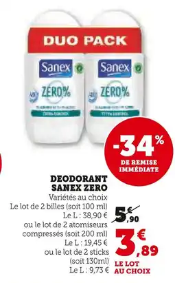 Hyper U SANEX ZERO Deodorant offre