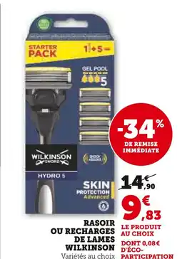 Hyper U WILKINSON Rasoir ou recharges de lames offre