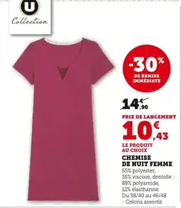 Hyper U U Collection Chemise de nuit femme offre