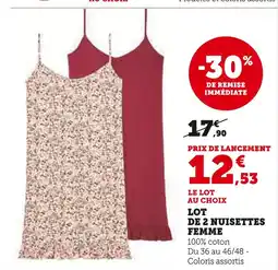 Hyper U Lot de 2 nuisettes femme offre