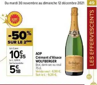 Carrefour Market Aop Crémant D'alsace Wolfberger offre