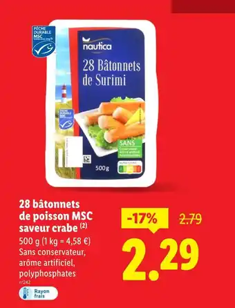 Lidl NAUTICA 28 bâtonnets de surimi offre