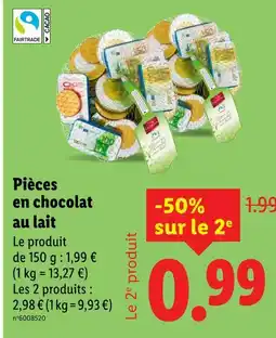 Lidl Pièces en chocolat au lait offre