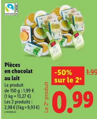 Lidl Pièces en chocolat au lait offre