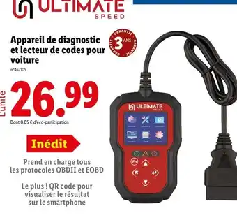 Lidl ULTIMATE SPEED Appareil de diagnostic et lecteur de codes pour voiture offre