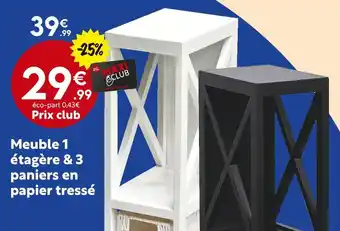 Maxi Bazar Meuble 1 étagère & 3 paniers en papier tressé offre