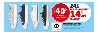 Super U U Collection Baskets toile homme offre