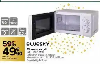 Carrefour Market Micro-ondes Gril Bluesky offre