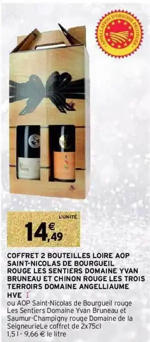 Intermarché Coffret 2 Bouteilles Loire Aop Saint-nicolas De Bourgeuil Rouge Les Sentiers Domaine Yvan Bruneau Et Chinon Rouge Les Trois T offre