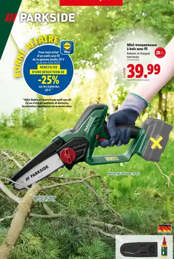 Lidl PARKSIDE Mini-tronçonneuse à bois sans fil B offre