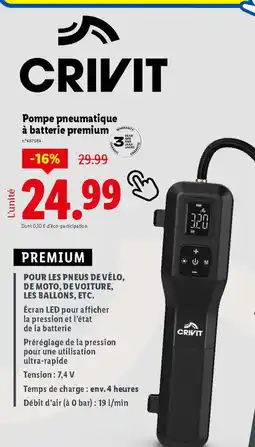 Lidl CRIVIT Pompe pneumatique à batterie premium offre