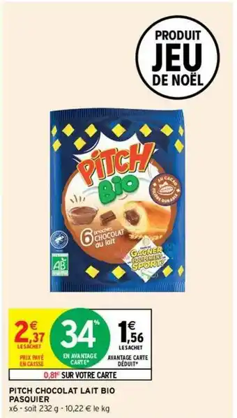 Pitch Chocolat Lait Bio Pasquier