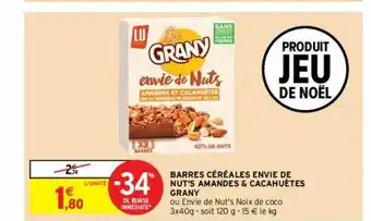 Intermarché Contact Barres Céréales Envie De Nut's Amandes & Cacahuètes Grany offre