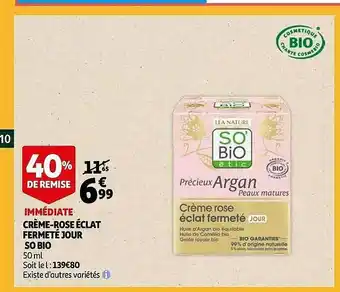 Auchan Crème-rose éclat Fermeté Jour So Bio offre