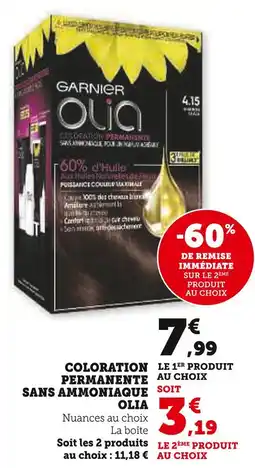 Super U Garnier Coloration Permanente Sans Ammoniaque Olia offre