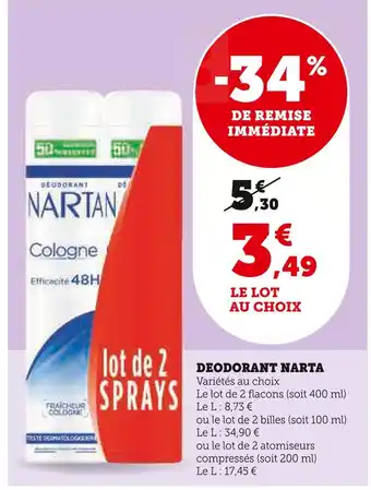Super U NARTA Déodorant offre