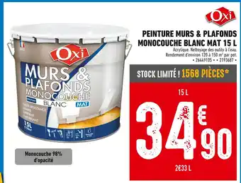 Brico Cash OXI Peinture murs & plafonds monocouche blanc mat 15 L offre