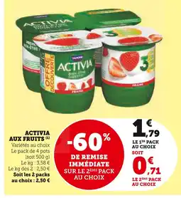 Super U Danone Activia aux fruits offre