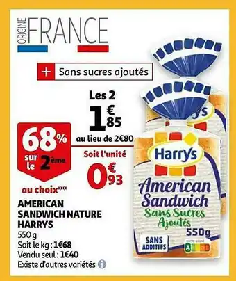 Auchan American Sandwich Nature Harrys offre