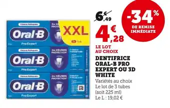 Super U Oral-B Dentifrice Pro Expert ou 3d White offre