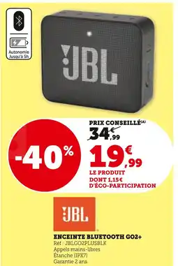 Super U JBL ENCEINTE BLUETOOTH GO2+ offre