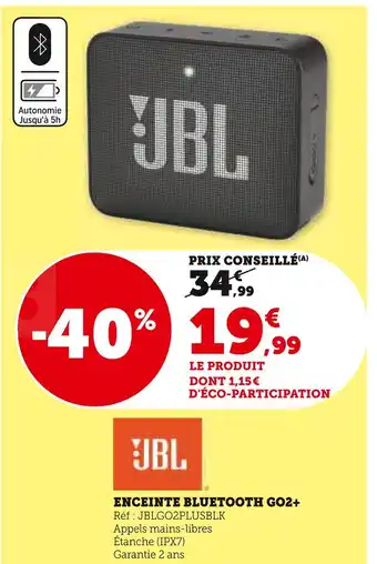 U Express JBL ENCEINTE BLUETOOTH GO2+ offre