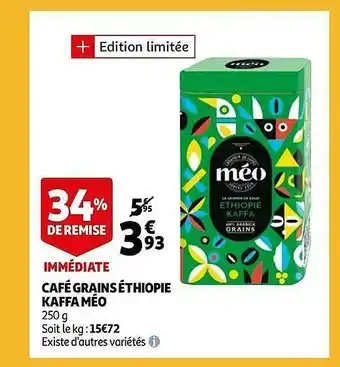 Auchan Café Grains éthiopie Kaffa Méo offre