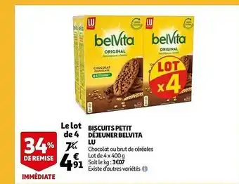 Auchan Biscuits Petit Déjeuner Belvita Lu offre