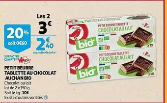 Auchan Petit Beurre Tablette Au Chocolat Auchan Bio offre