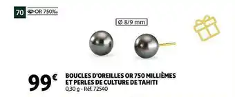 Auchan Boucles D'oreilles Or 750 Millièmes Et Perles De Culture De Tahiti offre