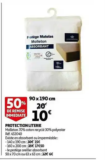Auchan Protection Literie 90 X 190 Cm offre