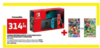 Auchan Console Nintendo Switch + Le Jeu Mario Kart 8 Ou Le Jeu Mario Party Superstars offre