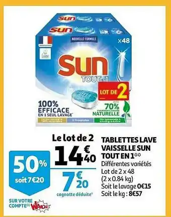 Auchan Tablettes Lave Vaisselle Sun Tout En 1 offre