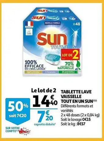 Auchan Tablette Lave Vaisselle Tout En Un Sun offre