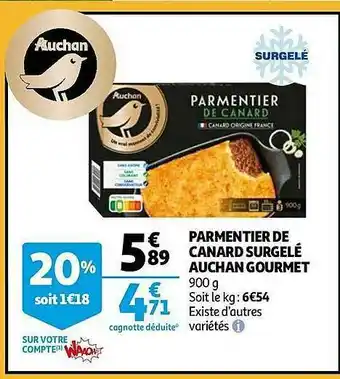 Auchan Parmentier De Canard Surgelé Auchan Gourmet offre
