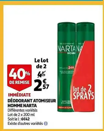 Auchan Déodorant Atomiseur Homme Narta offre