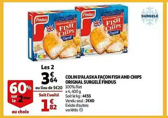 Auchan Colin D'alaska Façon Fish And Chips Original Surgelé Findus offre