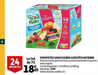 Auchan Pom'potes Sans Sucres Ajoutés Materne offre