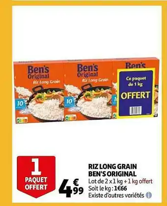 Auchan Riz Long Grain Ben's Original offre