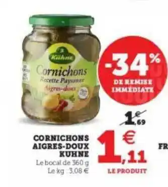 Hyper U Cornichons Aigres -doux Kuhne -34% De Remise Immédiate offre