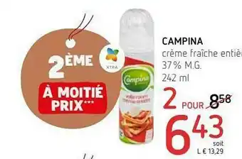 Spar Crème Fraîche Entière Campina offre